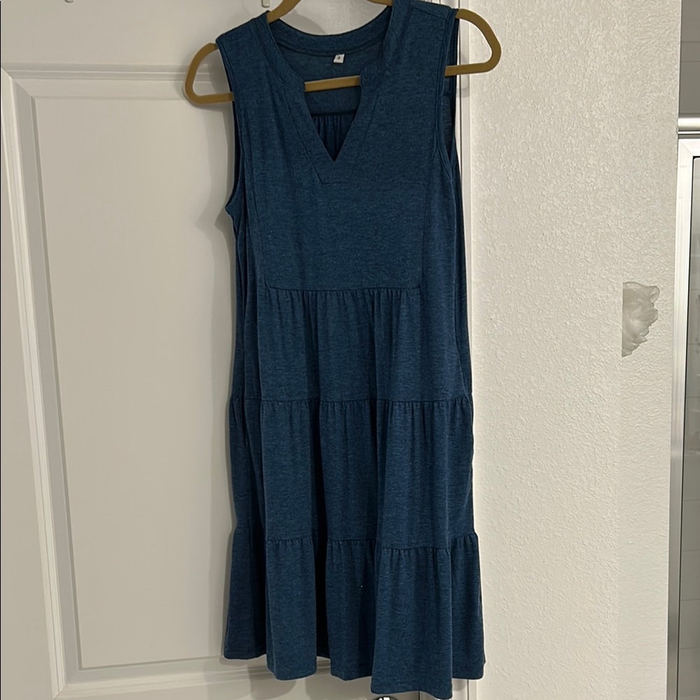 Sleeveless Blue Tiered Dress
